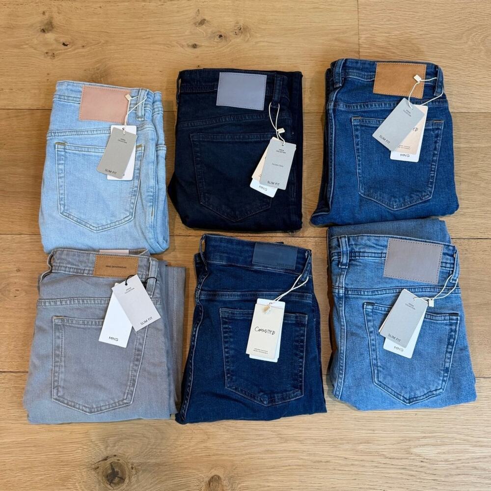 6 BRAND NEW Pairs of Mango Men's Slim Fit Jeans, Size 38 EUR (28 US), Bundle